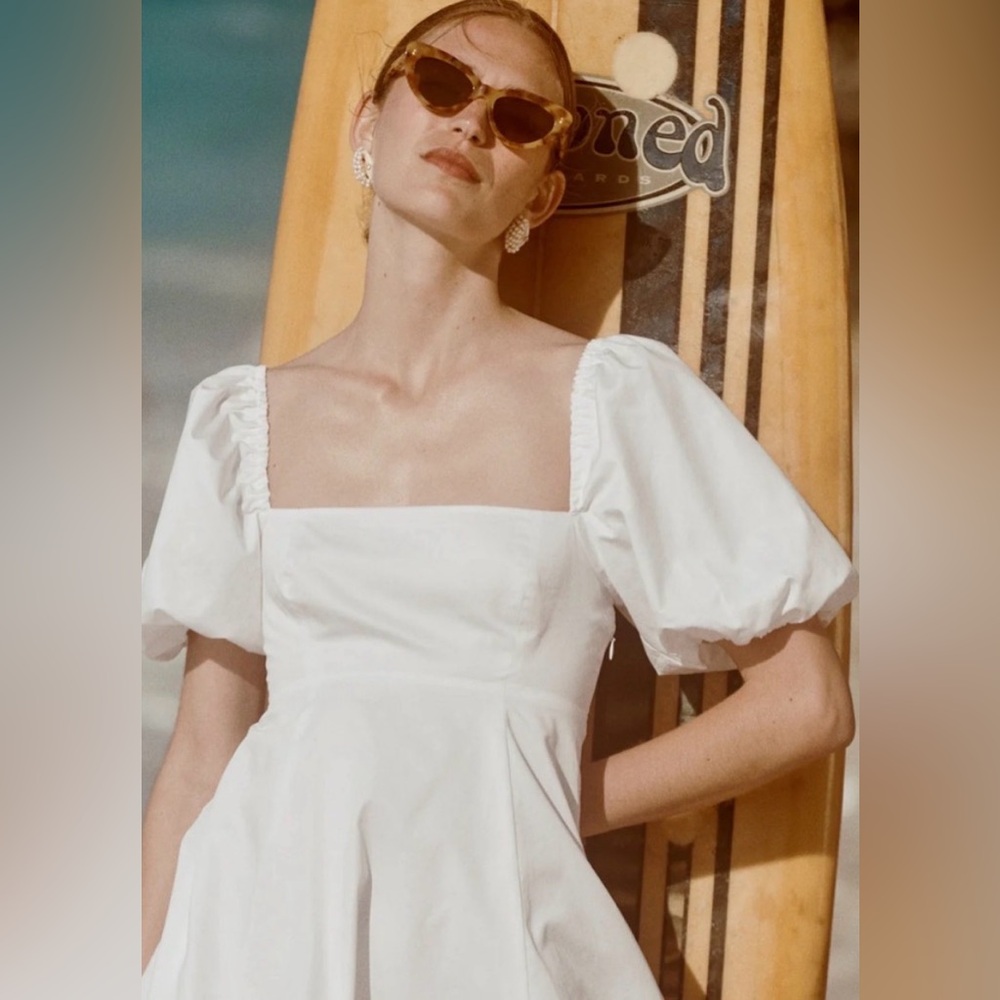 Hill House White Matilda Puff Sleeve Mini Dress small EUC - Picture 2 of 8